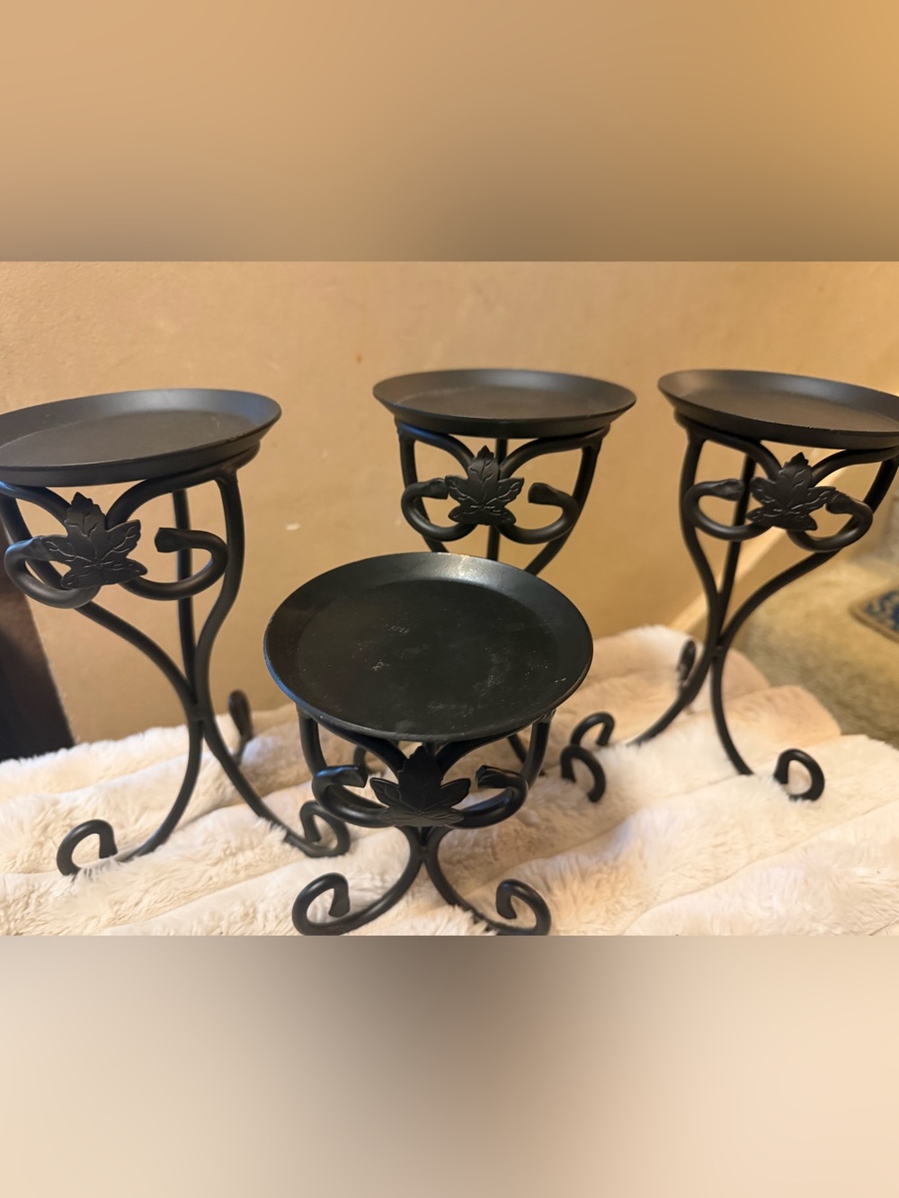 Longaberger Black Metal Leaf Accent Pedestal candle Stands - Home Accents